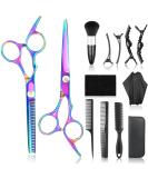 13Pcs Scissors Hair Hairdressing Professional Shears Set Thinning Cutting Clip Comb Stainless Steel Cut Pouch Kit Salon Barber Women Men Kids Black (Purple) - Buy Online on GoSupps.com