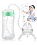 Nuanchu 10 oz Self Feeding Baby Bottle w/ Long Tube Straw | Leak-Proof Baby Feeder Bottle for Imitation Milk Weaning | Mint Green - Buy Online on GoSupps.com