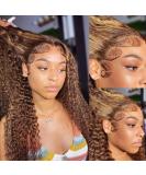 Honey Blonde Highlight Ombre Deep Curly Lace Front Wig for Black Women - Glueless & Pre Plucked - Buy Online on GoSupps.com