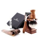 JAG Shaving Razor Set - Sustainable 4-Part Wood Razor Set with Synthetic Brush & Leather Bag - Perfect for Eco-Friendly Grooming - Buy Online on GoSupps.com