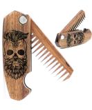Pocket Folding Beard Comb for Men - Natural Wooden Comb with Real Man Engraving - Perfect for Mustache, Hair, and Beard Care - Skull Design - Buy Online on GoSupps.com