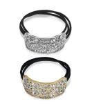 Rhinestone Ponytail Holder Set - 2 Pieces | Elastic Diamond Hair Accessories | Gold & Silver Ponytail Cuff | Glitter Hair Ties for Women & Girls - Buy Online on GoSupps.com