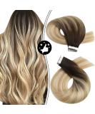 Moresoo 22 Inch Tape in Balayage Blonde Human Hair Extensions - Brown Ombre to Caramel Blonde with Platinum Blonde Highlights - 20Pcs/50g - Buy Online on GoSupps.com