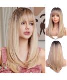 Oefei Long Straight Blonde Wig with Bangs & Dark Roots - 19 Synthetic Hair Wig for Women - Perfect for Daily Wear Parties & Cosplay - Buy Online on GoSupps.com