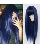 TaBeWay Blue Synthetic Wig with Bangs - Heat Resistant No Lace Wig for Fashionable Women - Buy Online on GoSupps.com