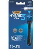 BIC Hybrid 3 Flex Men's Razor Kit - Refillable 3-Blade Razor with 90% Recycled Plastic Handle - Box of 1 Handle + 2 Blade Refills - Buy Online on GoSupps.com