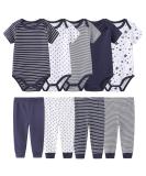 Chamie Newborn Baby 9 Piece Set | Short-Sleeved Bodysuit, Pants, Vests | Pure Cotton | Unisex 0-12M | Navy Blue | 6-9 Months - Buy Online on GoSupps.com
