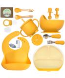 O'doe Baby Led Weaning Feeding Set (17 Pcs) | Suction Silicone Bowl, Utensils, Spoons, Bibs, Plate Kit for Self Eating | Yellow V2 - Buy Online on GoSupps.com