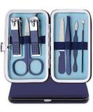Nail Clipper Manicure Set 7 In 1 Stainless Steel Professional Pedicure Kit Nail Scissors Grooming Kit with Black PU Leather Case for Travel & Home Use (Blue Leather) - Buy Online on GoSupps.com