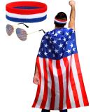 American Flag Costume Cape, Retro 80's American USA Sunglasses and USA Flag Headband for 4th of July Independence Day Celebration - Buy Online on GoSupps.com