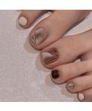 Square Short Acrylic Stick on False Toe Nails - 24Pcs Black Brown Amber Design - Fake Nails with Glue for Women and Girls - Buy Online on GoSupps.com