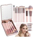 14-Piece Travel Makeup Brush Set with LED Mirror - Professional Mini Makeup Brushes & Eye Shadow Storage Box (Rose Gold) | International Shipping Available - Buy Online on GoSupps.com