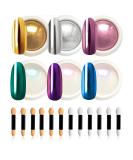 Chrome Nail Powder Set - Metallic Mirror Effect Holographic Iridescent Nail Pigment Glitter Art Decoration - 6 Jars Aurora Shell Chrome Powder - Buy Online on GoSupps.com