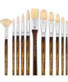 Professional Oil Paint Brush Set, Fuumuui 11pcs Superior Hog Bristle Paint Brushes Perfect for Oil Acrylic Gouache Painting Brown - Buy Online on GoSupps.com