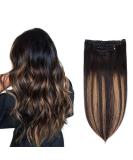 14 Remy Clip in Hair Extensions Natural Black to Chestnut Brown Highlight Ombre - Silky Straight Human Hair (5PCS, 70g) - 14 Inch Length - Buy Online on GoSupps.com