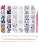 3 Boxes Nail Art Rhinestones & Gems Set - Clear Crystals Mix Sizes, 2 Picker Tools, Wooden Sticks, Tweezer - Buy Online on GoSupps.com