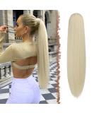 60 cm Ash Blonde Ponytail Extensions - Smooth Synthetic Drawstring Braid Hairpiece for Women - Long Straight Hair with Cord Strain - Buy Online on GoSupps.com