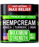 Hemp Cream Maximum Strength - Natural Soothing Relief for Back Neck Feet & Joints - Hemp Oil Gel Rub with MSM Glucosamine Turmeric & Arnica - 4 FL OZ - Buy Online on GoSupps.com