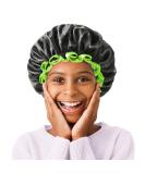 Mikimini Black Small Shower Cap for Kids - Double Layer Waterproof Bathing Hair Cap with Reusable PEVA Lining - Cute & Stretchy Shower Hat - Buy Online on GoSupps.com