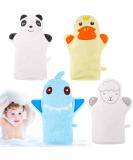 4 Pieces Baby Bath Gloves - Soft Animal Style Cotton Towels for Gentle Peeling - Duck Panda Sheep Design | Perfect for Baby Baths & Showers - Buy Online on GoSupps.com