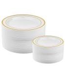 50 Pack Gold Plastic Plates - Elegant Disposable Dinner & Salad Plates for Parties, Weddings, Holidays - Set of 25 Dinner Plates & 25 Salad Plates - Buy Online on GoSupps.com