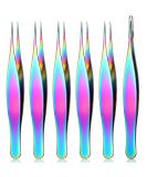 6-Piece Rainbow Pointed Tweezers Set for Ingrown Hair, Blackhead Removal, Nose & Eyebrows - Stainless Steel Precision Tweezers - Buy Online on GoSupps.com