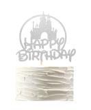 Arthsdite Castle Birthday Cake Topper Castle Theme Birthday Party Decoration Princess Prince Happy Birthday Cake Decoration - Silver Glitter - Buy Online on GoSupps.com