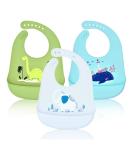 Baogaier Silicone Baby Bibs Set - Waterproof Toddler Weaning Bibs with Crumb Catcher Pocket, Animal Print, Easy Clean - Pack of 3 for Babies 6 Months and Up (Green/Blue/Grey) - Buy Online on GoSupps.com