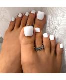 ELABEST Solid Color Matte False Toe Nails - Short Square Full Cover 24PCS Fake Toenails (White) - Buy Online on GoSupps.com
