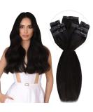 Vivien 16 inch Real Hair Clip-In Extensions - Natural Black PU 7PCs 120g #1B - Premium Quality Hair Extensions - Buy Online on GoSupps.com