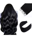Sixstarhair Tape Extensions - 20 Pcs Silky Straight Real Hair Remy Extensions | #1 Black 30cm Skin Weft | International Shipping - Buy Online on GoSupps.com