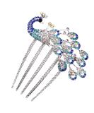 Blue Peacock Rhinestone Wedding Bridal Hair Comb Accessory - Buy Online on GoSupps.com