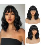 CAIXIU HAIR Short Black Bob Wig with Bangs - 14 Inch Natural Wavy Hair for Women - Perfect for Daily Wear, Parties, and Cosplay - Buy Online on GoSupps.com