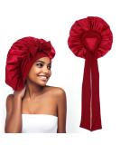 Abeillo Silk Sleep Bonnet for Women - Adjustable Satin Night Cap for Curly Hair - Wine Red - Buy Online on GoSupps.com