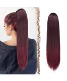 Premium 60 cm Synthetic Ponytail Extensions - Black Ombre Red Drawstring Hair Extensions for Women - Long Straight Braid Pulling Hair Accessories - Buy Online on GoSupps.com