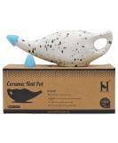 HealthGoodsIn Ceramic Neti Pot - Premium Handcrafted Dishwasher Safe 225ml Dalmatian with 2 Silicone Nozzle Tips for Optimal Nasal Care - Buy Online on GoSupps.com