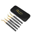 5-Piece Eyelash Extension Tweezers Set for Professional Lashes - Curved Tip Precision Tweezers for Volume Fans, Black Gold - Buy Online on GoSupps.com