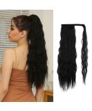 24 Inch Black Wavy Oefei Ponytail Extension - Long Corrugated Synthetic Hair with Velcro Fastener for Women - Buy Online on GoSupps.com
