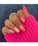 Chrome Pink Press on Nails - Medium Square Full Cover Acrylic Glossy Glue-on Fake Nails - 24pcs Aurora Pearl Flash Design for Women Nail Manicure Kit - Buy Online on GoSupps.com
