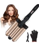 3 Barrel Curling Iron Wand - 1.25 Inch Ceramic Tourmaline Triple Barrel Hair Waver with Adjustable Temperature & LCD Display - Portable Rose Gold Crimper for Effortless Beach Waves - Buy Online on GoSupps.com