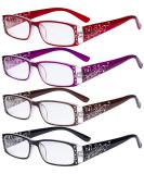 Eyekepper 4 Pack Women's Floral Laser Pattern Reading Glasses with Crystals - Stylish +1.75 Prescription Mix - Buy Online on GoSupps.com