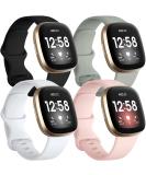 Getino Compatible with Fitbit Sense 2/ Sense Bands/ Versa 4/ Versa 3 Bands Women Men  Silicone Sport Accessories  Band for Fitbit Sense/ Sense 2/ Versa 4/ Versa 3 Watch  Small Black/ Gray/ Pink/ White Small 5.8"-7.6" Black/Gray/Pink/White - Buy Online on GoSupps.com