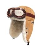 Peicees Trapper Aviator Hat and Goggles Set - Camel Hat with Fur Ear Flap and Cooper Frame/Clear Lens - Buy Online on GoSupps.com
