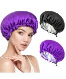 Shop Silk Satin Bonnet Set - Adjustable Double Layer Sleep Cap for Hair Protection | Stylish Black & Violet Options - Buy Online on GoSupps.com