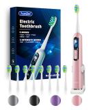 7AM2M Electric Toothbrush for Adults & Teens - LED Screen 3 Intensity Levels 5 Modes 90 Days Battery Life Fast Charge Smart Timer & 8 Brush Heads (Pink) - International Shipping Available - Buy Online on GoSupps.com