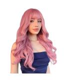 NAYASA Pink Wigs with Bangs - Long Wavy Synthetic Wig for Women - Heat Resistant and Colorful for Daily Party and Cosplay - 22 inches - Buy Online on GoSupps.com
