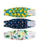 Cutebone Male Washable Dog Diapers - 3 Pack Reusable Belly Bands for Male Dogs | High-Suction Comfortable Fit | Flexible Velcro | XS (23-28cm) - Duck Dino & Fox Designs - Buy Online on GoSupps.com