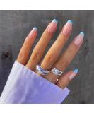 IMSOHOT Short French Tips Square Press On Nails - Blue Glossy Squoval False Nails - 24Pcs - Buy Online on GoSupps.com