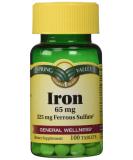 Spring Valley Iron 65mg 200 Tablets - Twin Pack, Equivalent to 325mg Ferrous Sulfate - Buy Online on GoSupps.com