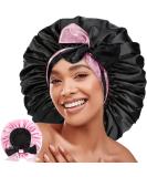 Jumbo Reversible Silk Satin Bonnet for Black Women - Adjustable Extra Large Night Cap for Braids and Curly Hair - Black Pink - Buy Online on GoSupps.com